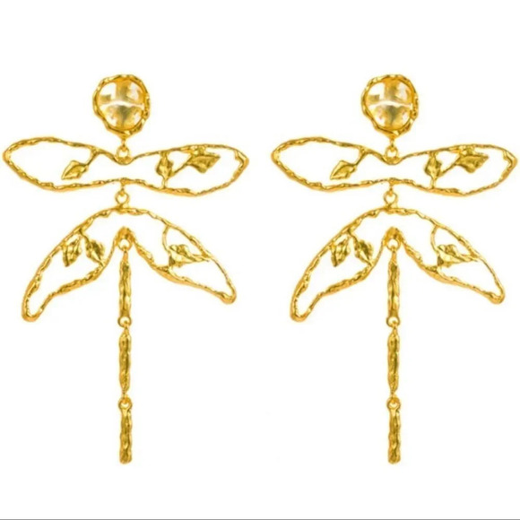 ZARA DRAGONFLY GOLD DROP EARRINGS - Picture 3 of 9